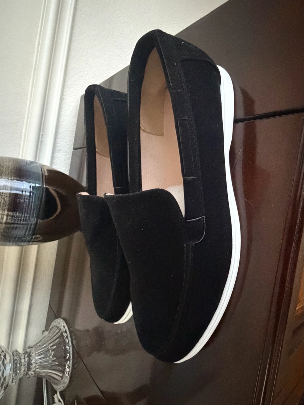 Black Suede Slip-On Loafers for Women